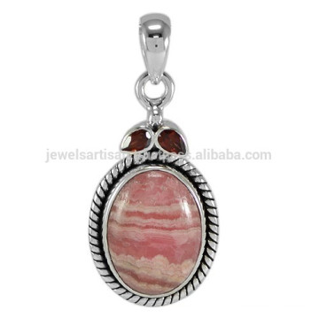 Atacado Jóias Rodocrosite e Garnet Gemstone 925 Silver Handcradted Pendant